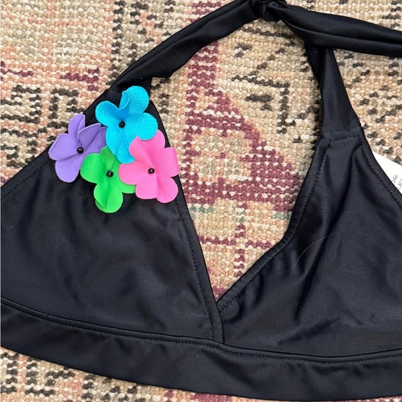 NWT Florence Eiseman Black Swim Suit Bikini Girl’s Bathing Embellished Flower - Picture 3 of 8